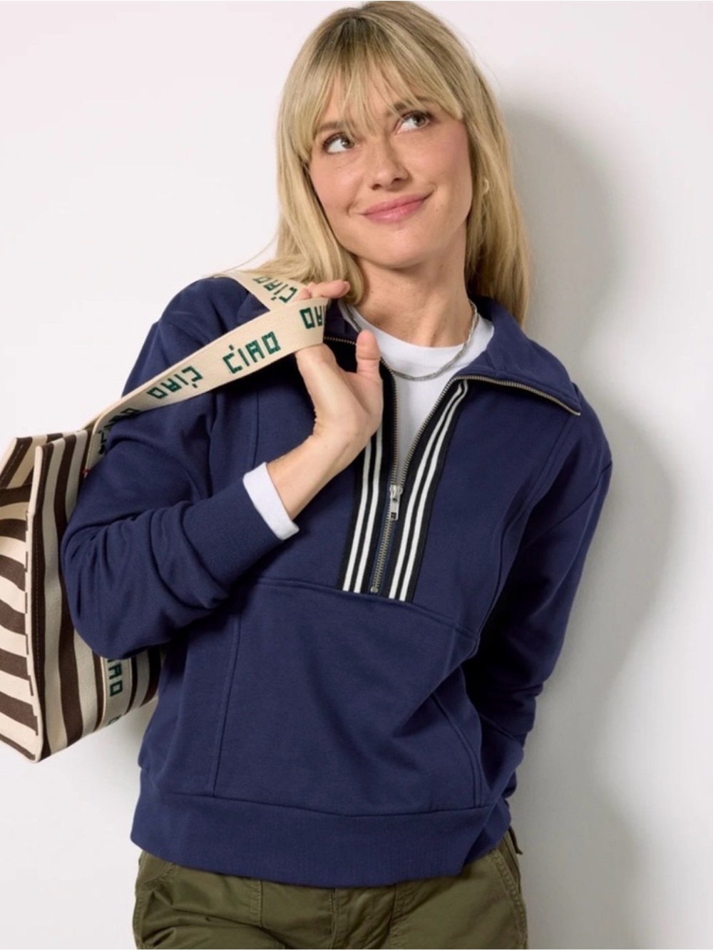 Evereve Women’s Navy/White Chelsea Half Zip Pullover Sweatshirt Size XS